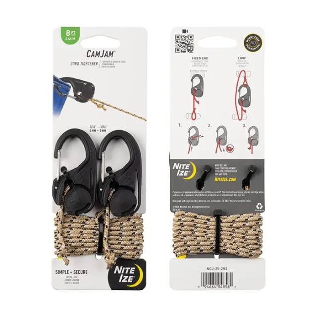 Nite-Ize CamJam Cord Tightener 8 ft Rope 2-Pack NCJ-25-2R3