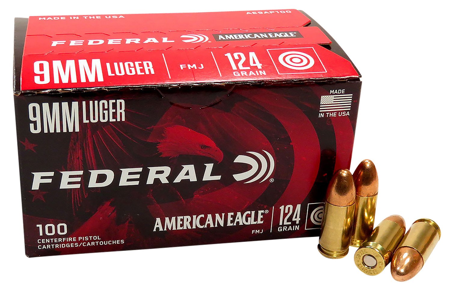 Buy Federal AE9AP100 9mm Luger 124 Grain Full Metal Jacket 100 Rounds online