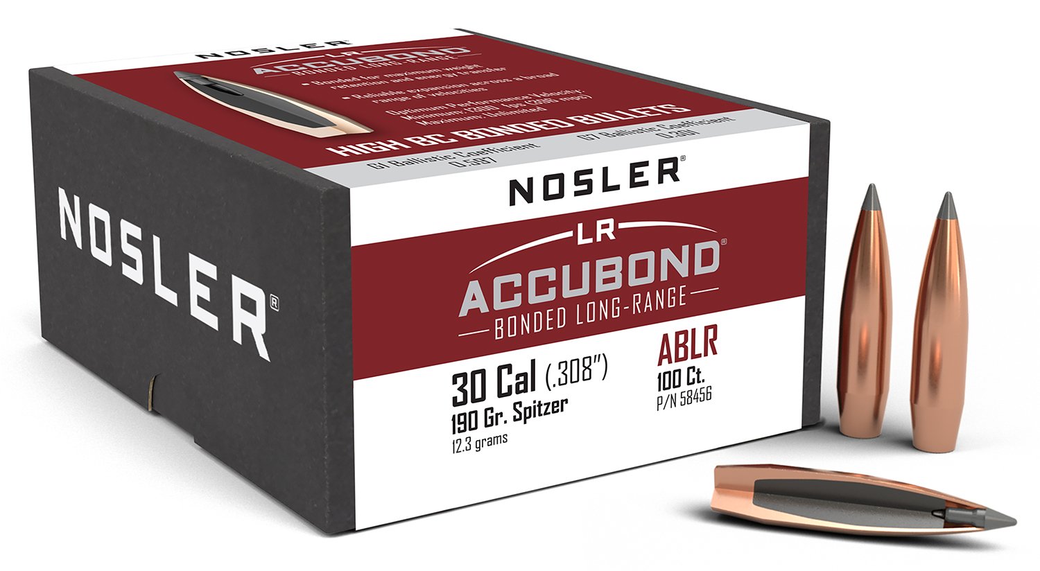 Nosler AccuBond Long Range 30 Caliber 190 Grain Spitzer Point 100 Count - Nosler - 30 Cal