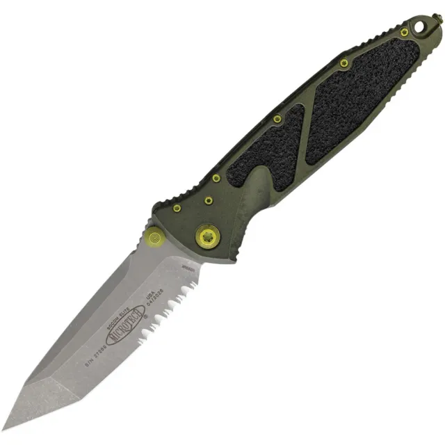 Microtech Socom Elite 3.98 In Part Serrated Apocalyptic Grenade Green Alu Handle - MICROTECH