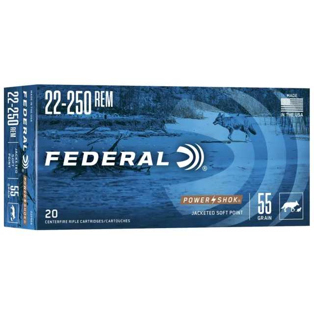 Federal 22250A Power-Shok 22-250Rem 55gr Jacketed Soft Point 20 Per... - Federal Premium Ammunition - 22-250 Rem