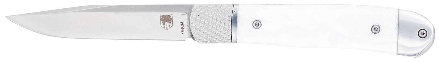 CobraTec CTTHRWTABA154CM Trapper 3.13" 154CM Blade White Abalone Handle - CobraTec Knives