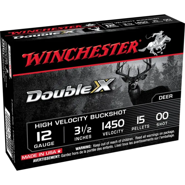 Winchester Ammo SB12L00 Double X High Velocity 12 Gauge 3.50" 15 Pellets 00 Buck Shot 5 Per Box/50 Cs - Winchester - 12 Gauge