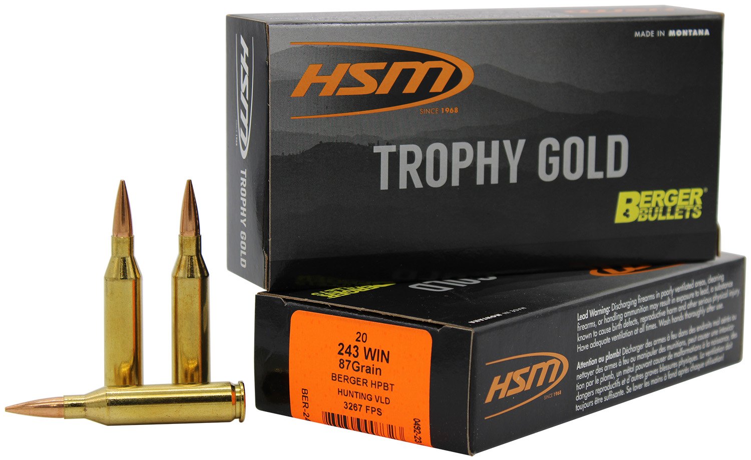 Buy HSM 24387VLD Trophy Gold .243 Win 87gr Berger Hybrid 20 Rounds online
