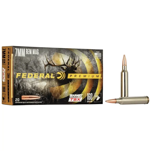 Federal P7RN Premium 7mm Rem Mag 160 gr Barnes TSX Ammo - 20 Rounds - Federal Premium Ammunition - 7mm Rem