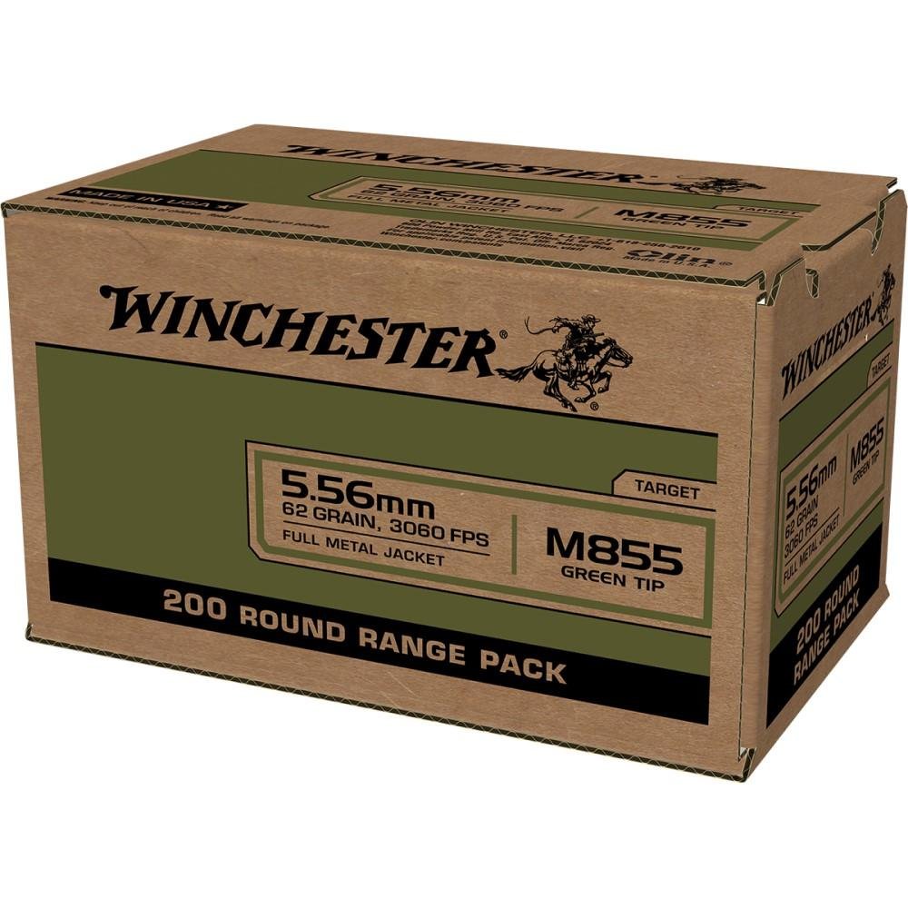 Winchester WM855200 USA M855 Green Tip 5.56x45mm NATO 62 gr 3060 fps Full Metal Jacket (FMJ) 200 Bx/4 Cs - Winchester - 5.56 NATO