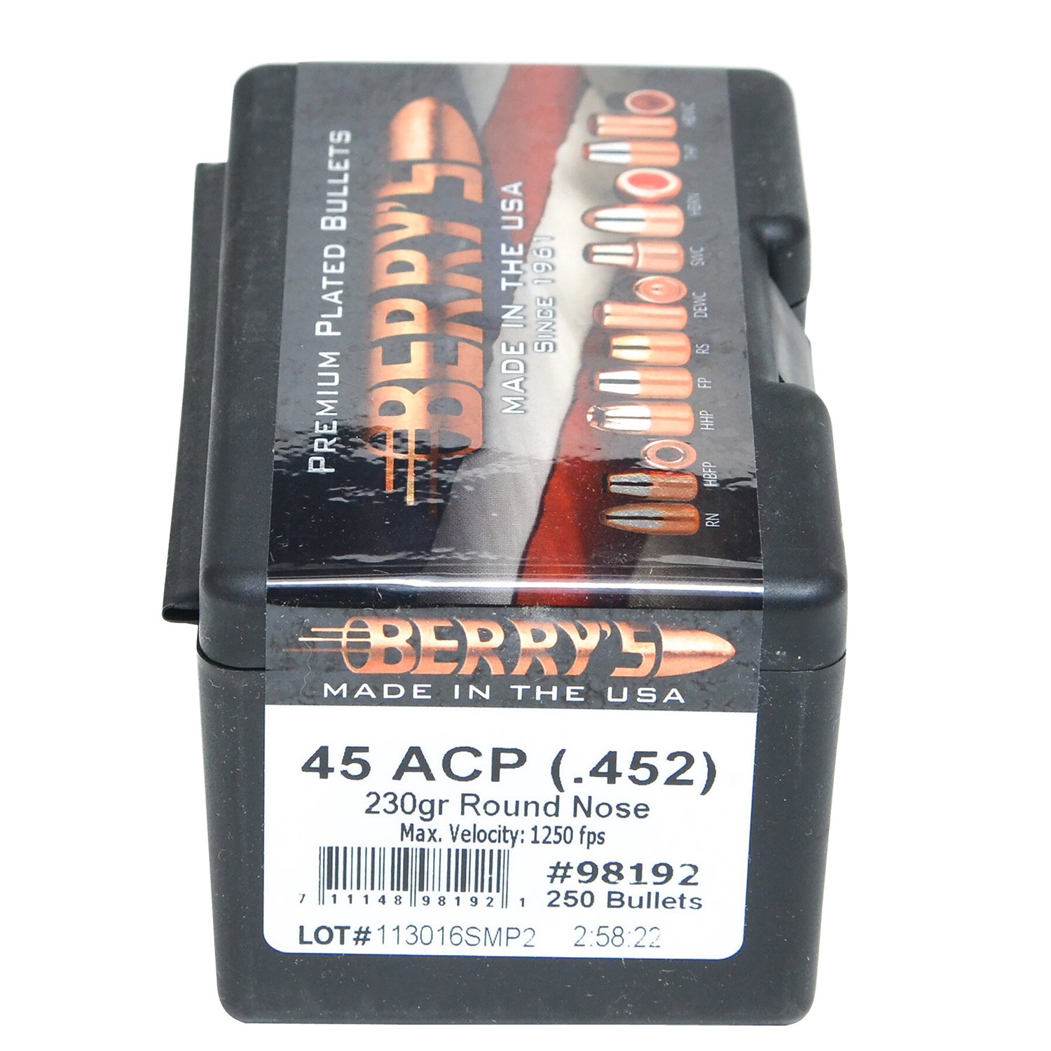 Berry's 98192 .45 Cal 230gr Round Nose Bullets 250/Box - Berry's Mfg - .452
