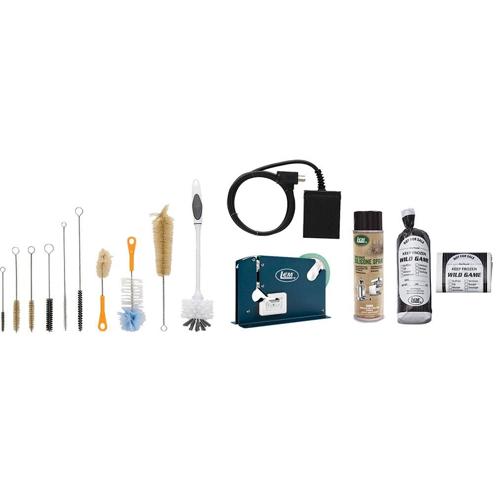 LEM Electric Meat Grinder Accessory Kit: Tape Machine, Game Bags, Foot Switch, Silicone Spray, Cleaning Brushes - DNZ Products