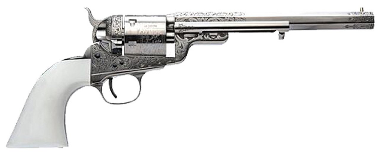 Cimarron CA925N00G13WBH 1851RM Revolver .38SPL 7.5" Nickel Engraved - Cimarron - .38 SPECIAL