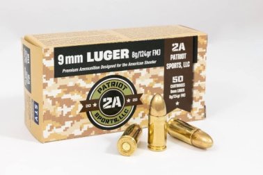 Buy PATRIOT P9MM124F 9mm Luger 124gr FMJ Brass Case 1148fps 50ct online