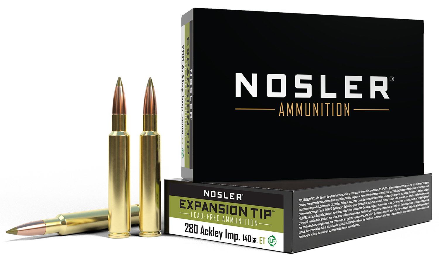 Nosler 40067 E-Tip .280 Ackley Imp 140 gr Lead-Free 20 Rounds - Nosler - 280 Ackley Improved
