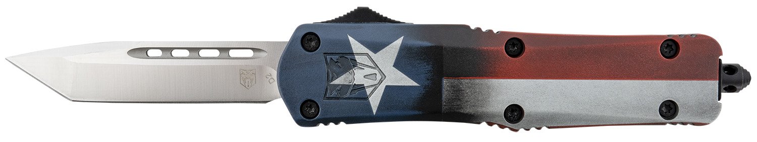 CobraTec MCTXFS3TNS FS-3 Texas Flag 3" OTF Tanto D2 Steel Blade Knife - CobraTec Knives