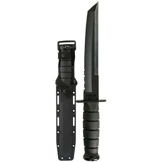 Ka-Bar 1245 Tanto 8 In Part Serrated 1095 Cro-Van Black Kraton