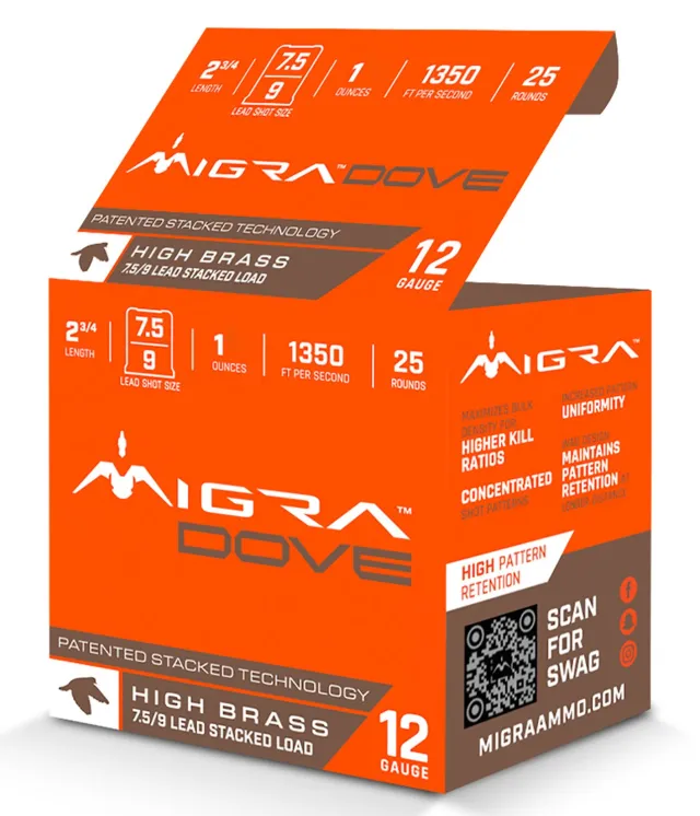 Migra Ammunitions M12LF7.59 Dove 12Gauge 2 3/4" 1oz 7.5/9Shot 25 Per Box/10 Case - Migra Ammunitions for sale at Keys Gun Shop