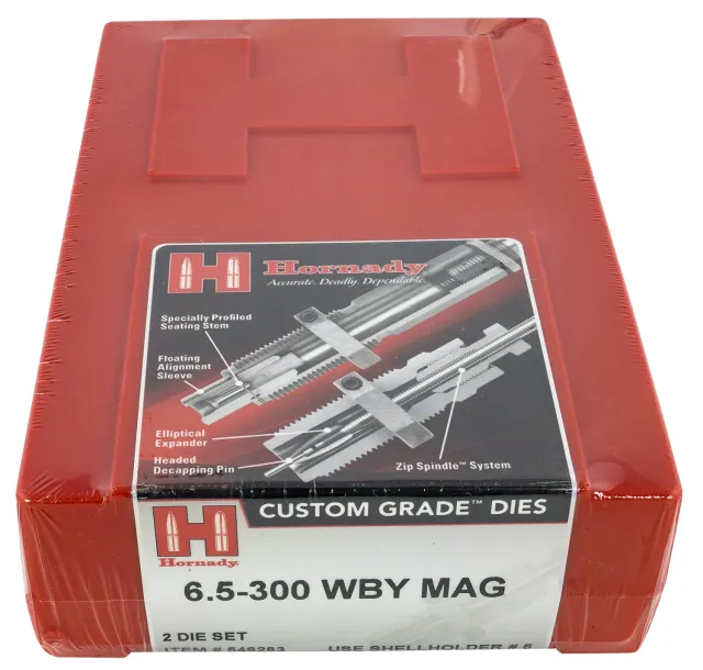 Hornady 546283 Custom Grade 2-Die Set 6.5-300 Wthby Mag Series IV - Hornady - 6.5-300 WTHBY MAG