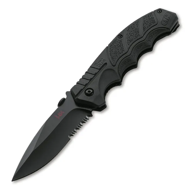 Boker H&K SFP 3.6 In Drop Point 1/2 Serrated Black Poly Handle - Boker