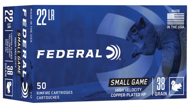 Federal 712 Small Game & Target High Velocity 22 LR 38 gr 1260 fps Copper Plated Hollow Point (CPHP) 50 Bx/100 Cs Ammo