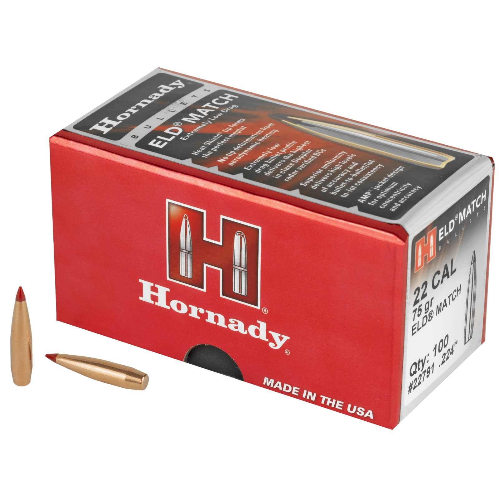 Hornady 22791 .224 Cal 75 gr ELD Match 100 ct BC G1 .467 - Hornady Manufacturing Company - 22 Caliber