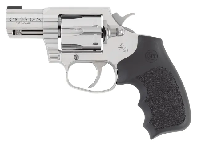 Colt Mfg KCOBRASB2RBBS King Cobra 357 Mag 6rd Shot 2" Stainless Steel Barrel, Cylinder & Frame, Black Hogue Overmolded Grip, Exposed Hammer, DA/SA