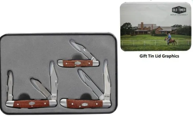 Old Timer 1259518 3-Pc Wood Folding Knife Combo Gift Tin