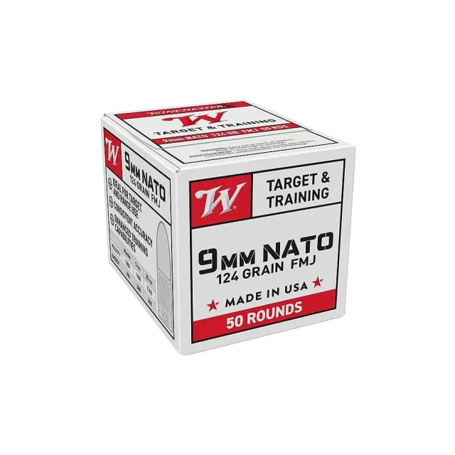Winchester W9NATO50 9mm NATO 124 Grain FMJ 50 Rounds Brass Case - Winchester - 9mm Luger