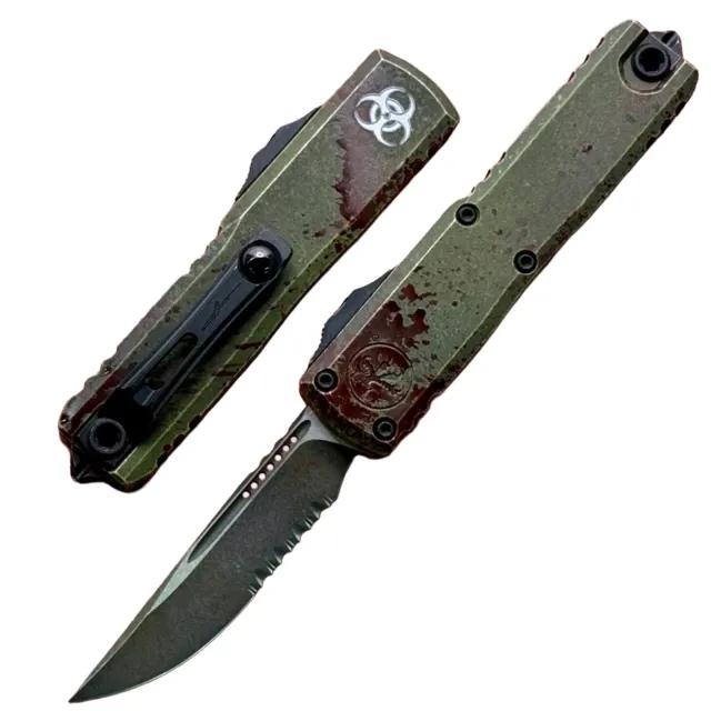 Microtech UTX-85 Gen IV 3.1 In Single Edge Part Serrated Outbreak Aluminum - MICROTECH