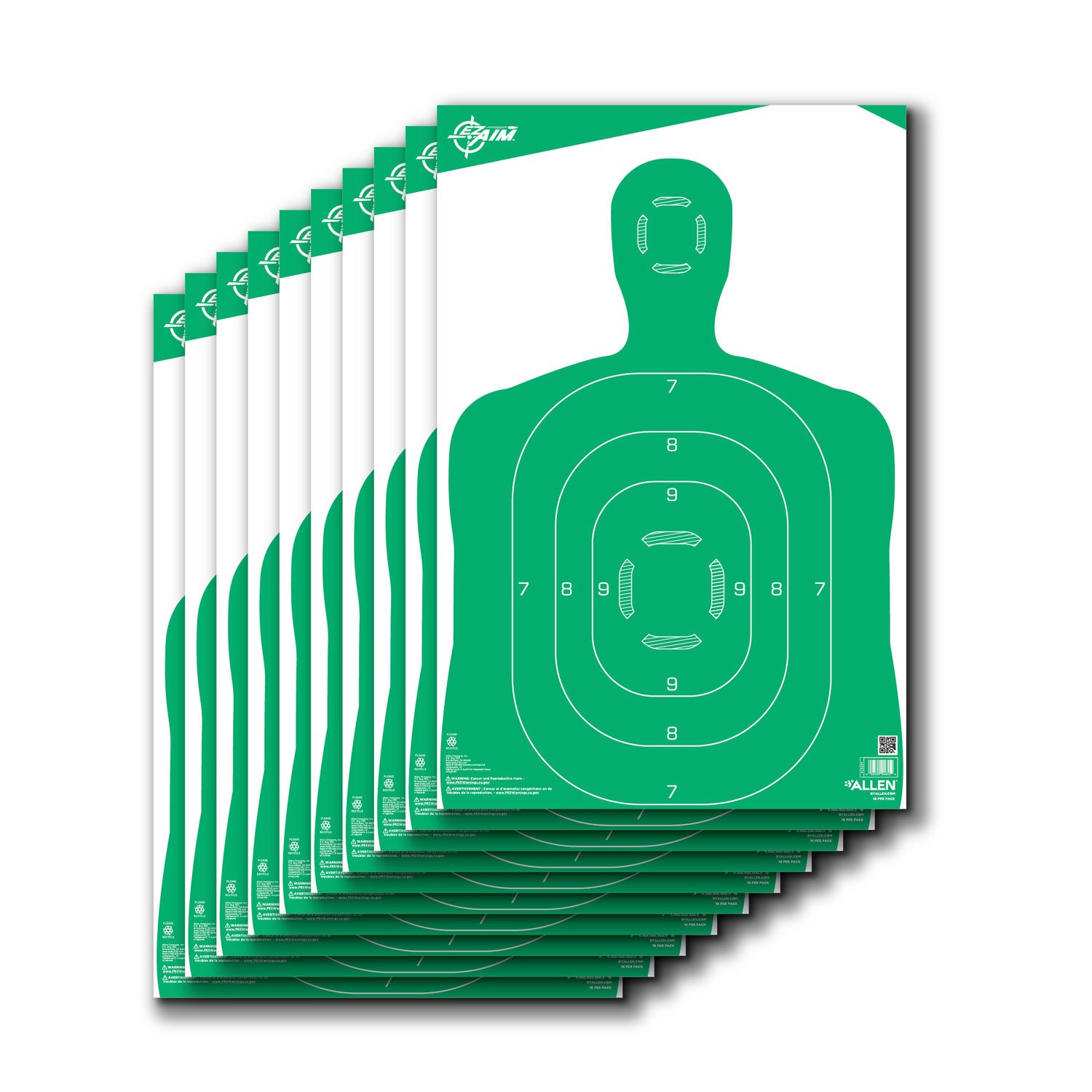 Allen EZ Aim Non-Adhesive Silhouette Target 12x18 Green 10 Pack - Allen Company