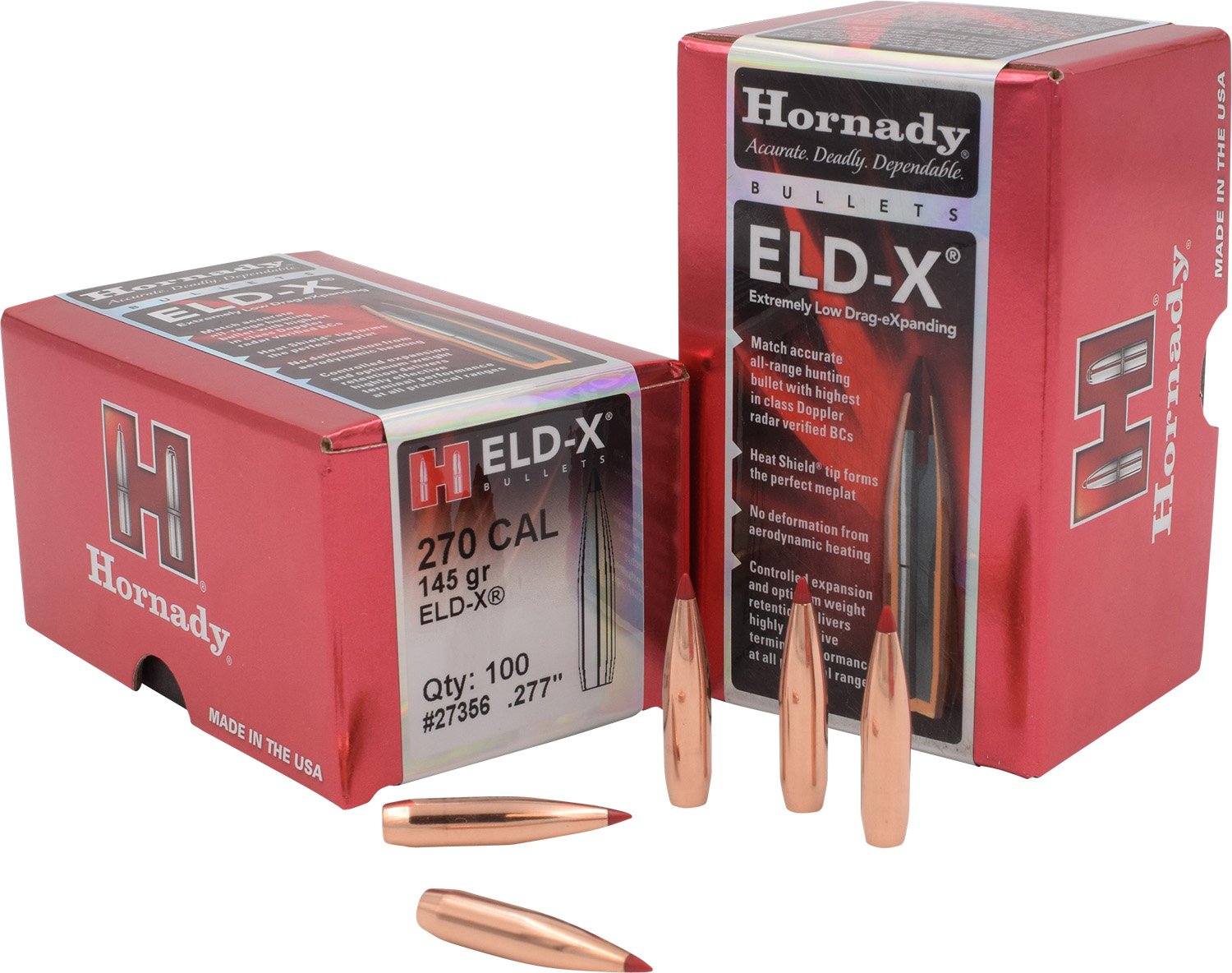 Hornady 27356 ELD-X Hunting 270 Cal .277 145 gr Extremely Low Drag-eXpanding - Hornady - 270 Caliber