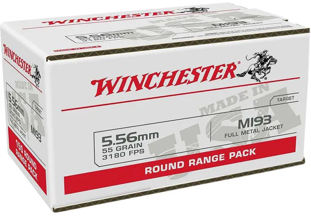Winchester WM193100 5.56mm 55gr FMJ Ammo, 3240 fps, 100 Rounds - Winchester - 5.56mm