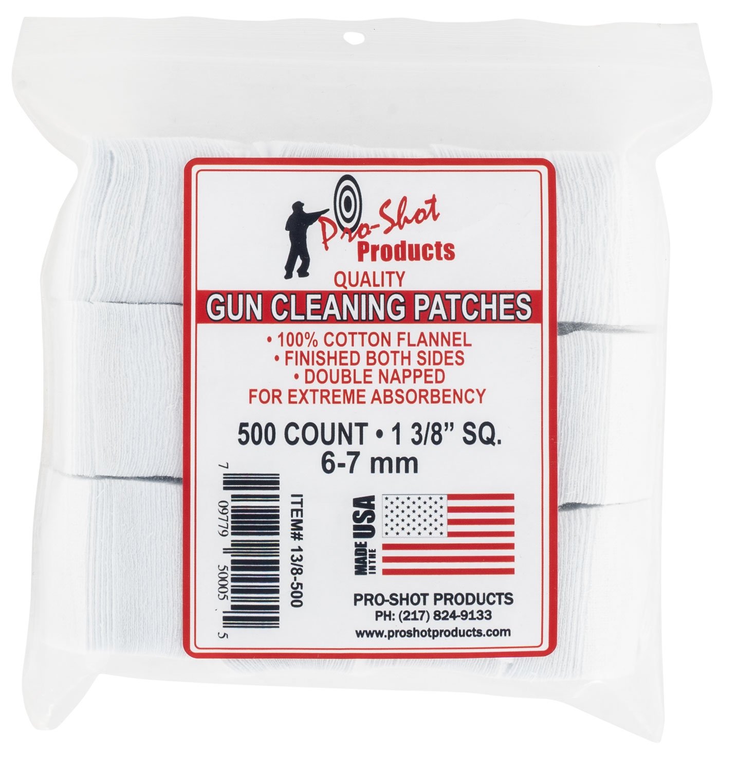Pro-Shot 138500 Cleaning Patches 6mm/7mm 1.38" Cotton Flannel 500 Per Pkg - Pro-Shot Products - 1.38"