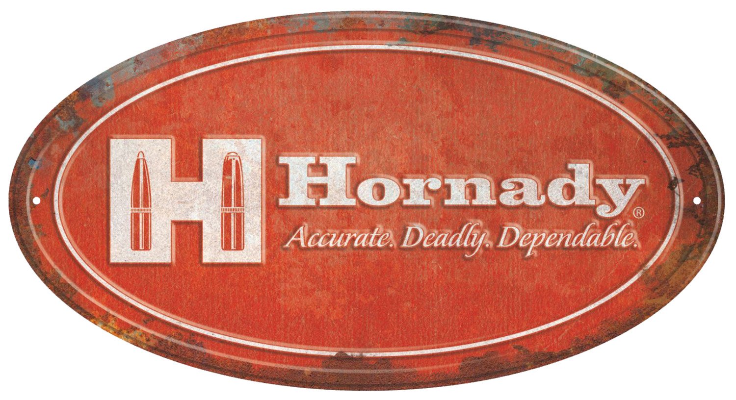 Hornady 99144 Oval Sign Rustic Red White Aluminum 12 x 18 - Hornady