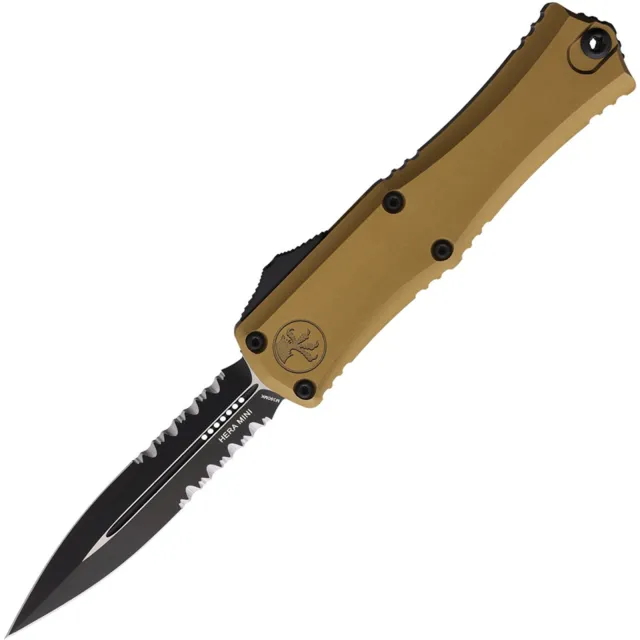 Microtech Hera II Mini 2.96 In D/E Part Serrated Black Tan Handle - MICROTECH