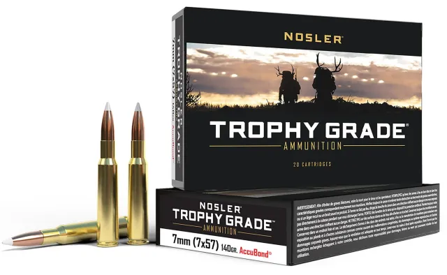 Nosler Trophy Grade 7x57mm Mauser 140Gr AB 20rd Box Rifle Ammo (47118) - Nosler - 7x57mm Mauser