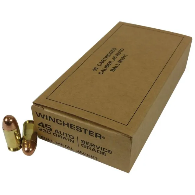 Winchester Ammo SG45W USA Service Grade 45ACP 230gr Full Metal Jacket 50 - Winchester - 45 ACP