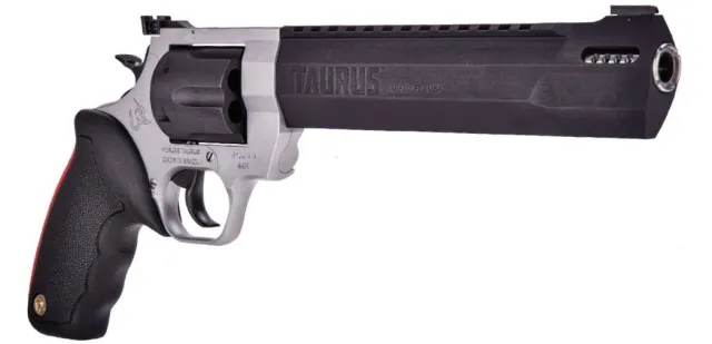 Taurus 2440085RHDLX Raging Hunter Revolver, 44 Rem Mag, 8.375-Inch Barrel, 6-Round Capacity, Matte Stainless Steel Frame, Rubber Grip, Adjustable Sights, Deluxe Case Included - Taurus - 44 MAGNUM