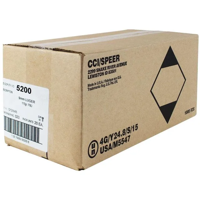 CCI Blazer Brass Handgun Ammunition 9mm Luger 115 gr. FMJ 1145 fps 1000/ct Case (20-50ct Boxes) - CCI - 9mm Luger