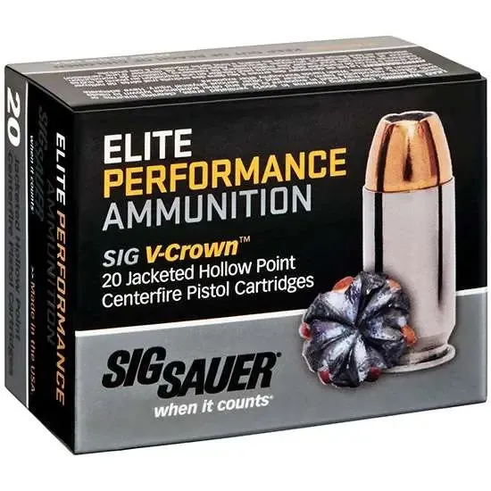 Sig SAUER 9mm 115gr Elite V-Crown JHP 20 Rounds/Box Ammo (E9MMA1-20) - Sig Sauer - 9MM