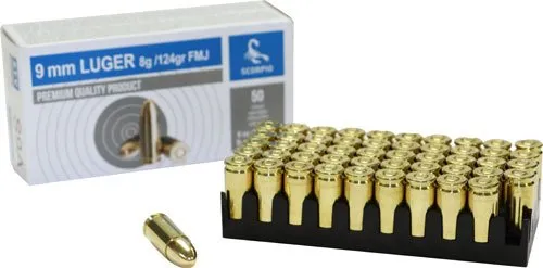 Scorpio S9A 9mm Luger 124 Grain FMJ Ammo 50 Rounds - SCORPIO - 9MM LUGER (9X19,9MM PARABELUM)