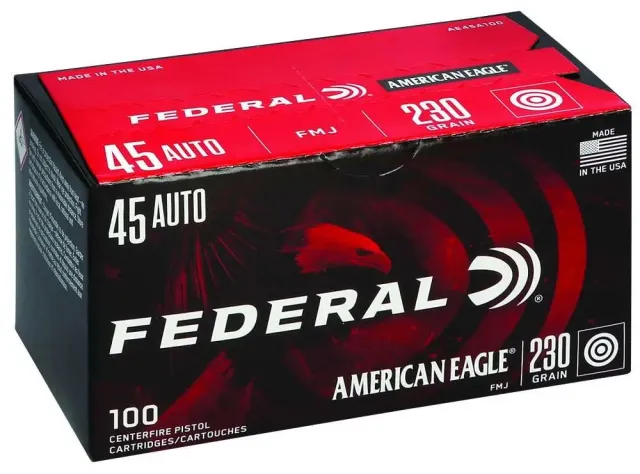 Federal AE45A100 45 ACP 230 Grain Full Metal Jacket 100 Rounds Box - Federal Premium Ammunition - 45 ACP