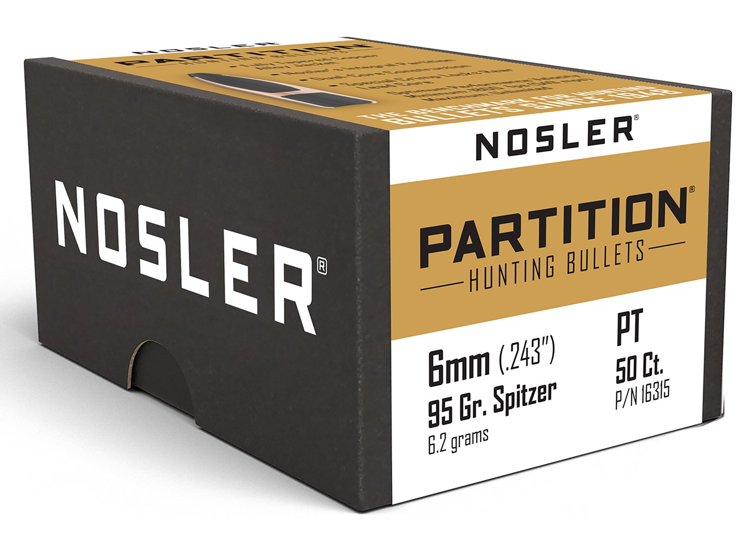 Nosler Partition 6mm .243 95gr Spitzer Point Bullets 50pk - Nosler - .243