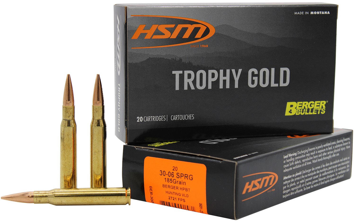 HSM Ammunition Trophy Gold 30-06 Springfield 185gr VLD 20 Rounds Rifle - HSM Ammunition - .30-06 SPRINGFIELD