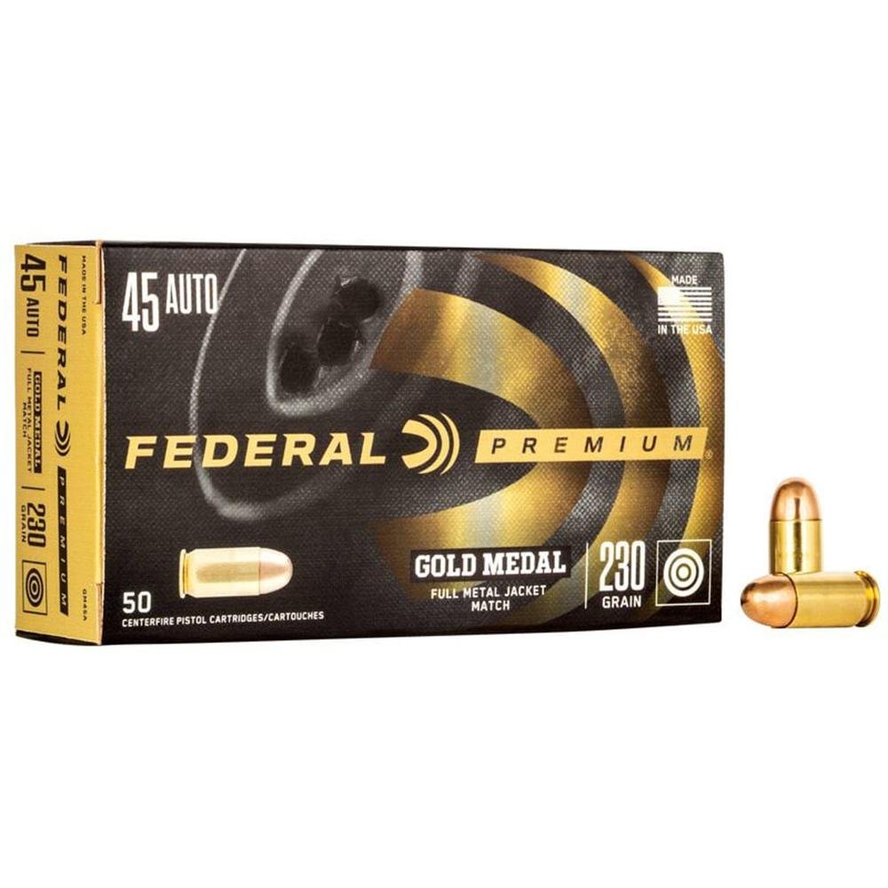 Federal Gold Medal 45 ACP 230 Grain FMJ Match Ammo 50 Round Box (GM45A) - Federal Premium Ammunition - 45 ACP
