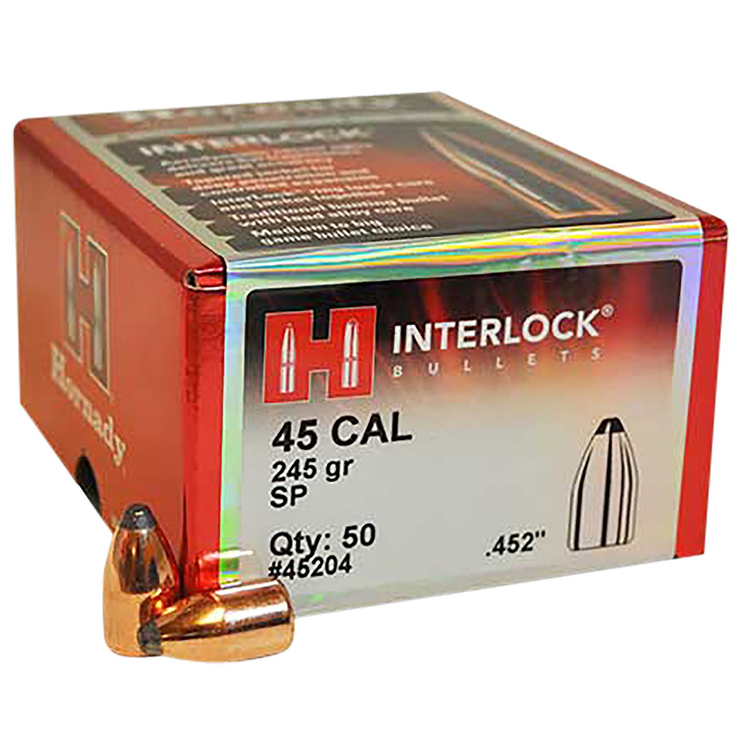 Hornady 45204 InterLock Hunting 45 Cal .452 245 gr Spire Point (SP) - Hornady - .452