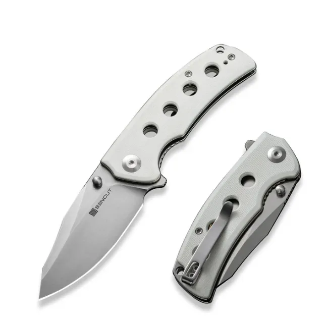 SENCUT Excalis 2.97In 9Cr18MoV Reverse Tanto Satin Blade White G10