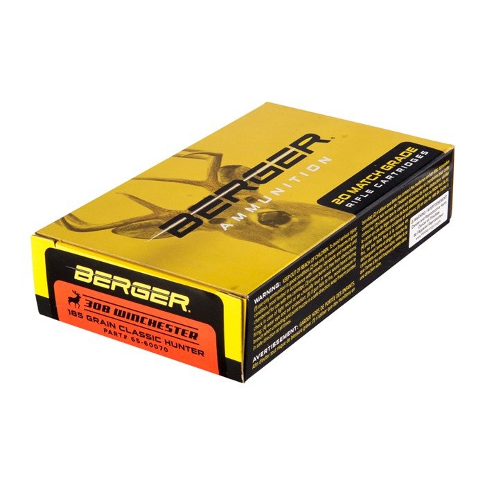 Buy Berger 60070 .308 Win 185gr Hybrid Boat Tail Match Grade Ammo 20/Box online