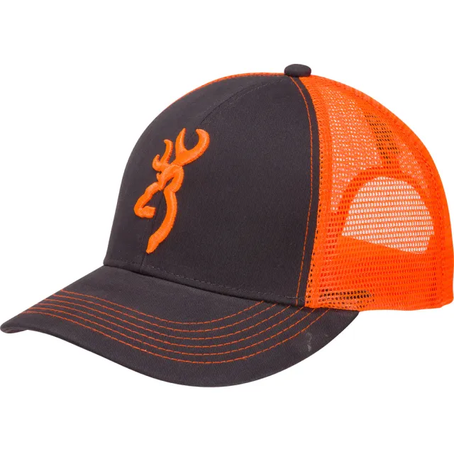 Browning Flashback Hat - Charcoal/Neon Orange - Cotton Twill Crown - Polyester Mesh Back - Snap Back Closure - Browning