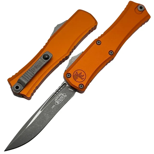 Microtech Hera II Mini 2.96 In Recurve Standard Apocalyptic Aluminum Orange Handle - MICROTECH for sale at Iron and Lace