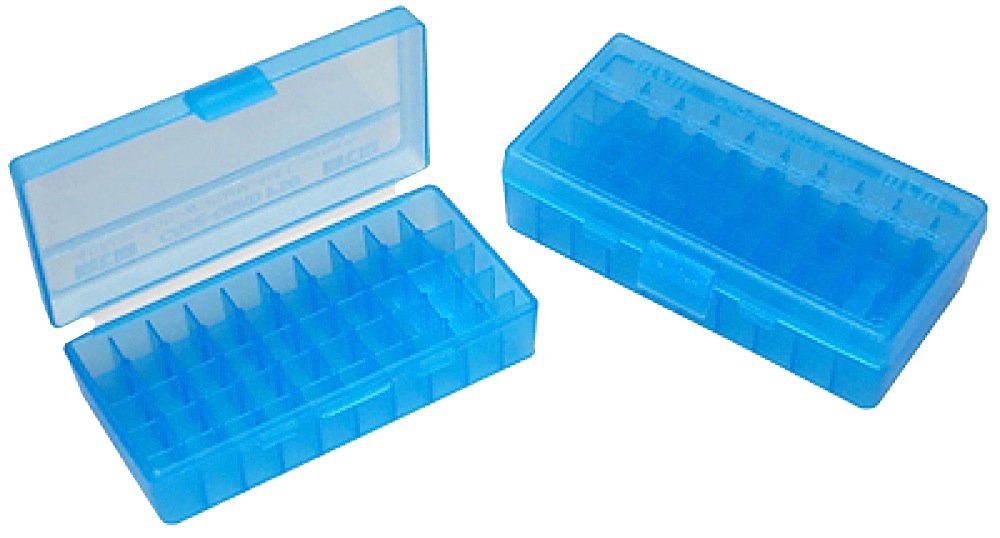 MTM Molded Products P50-9M-24 9mm Flip Top Ammo Box 50 Rounds Clear Blue - MTM Case-Gard - 9 mm Luger