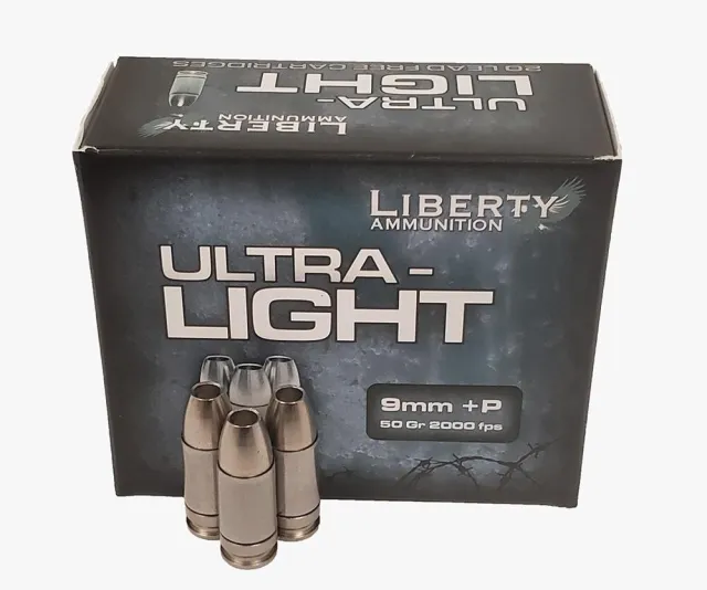 Liberty Ammunition Ultra-Lights 9mm +P, 50gr CHP, High Energy, 20 Rounds Box, LA-UL-9-052 - Liberty - 9MM+P