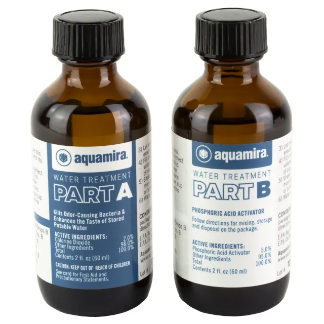Aquamira Water Treatment Drops 2 oz Glass Bottles Treats 60 Gallons